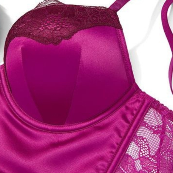 VICTORIA'S SECRET- Very Sexy Add 2 Cups Lace Trim Corset Bra Top- Raspberry - Picture 3 of 6